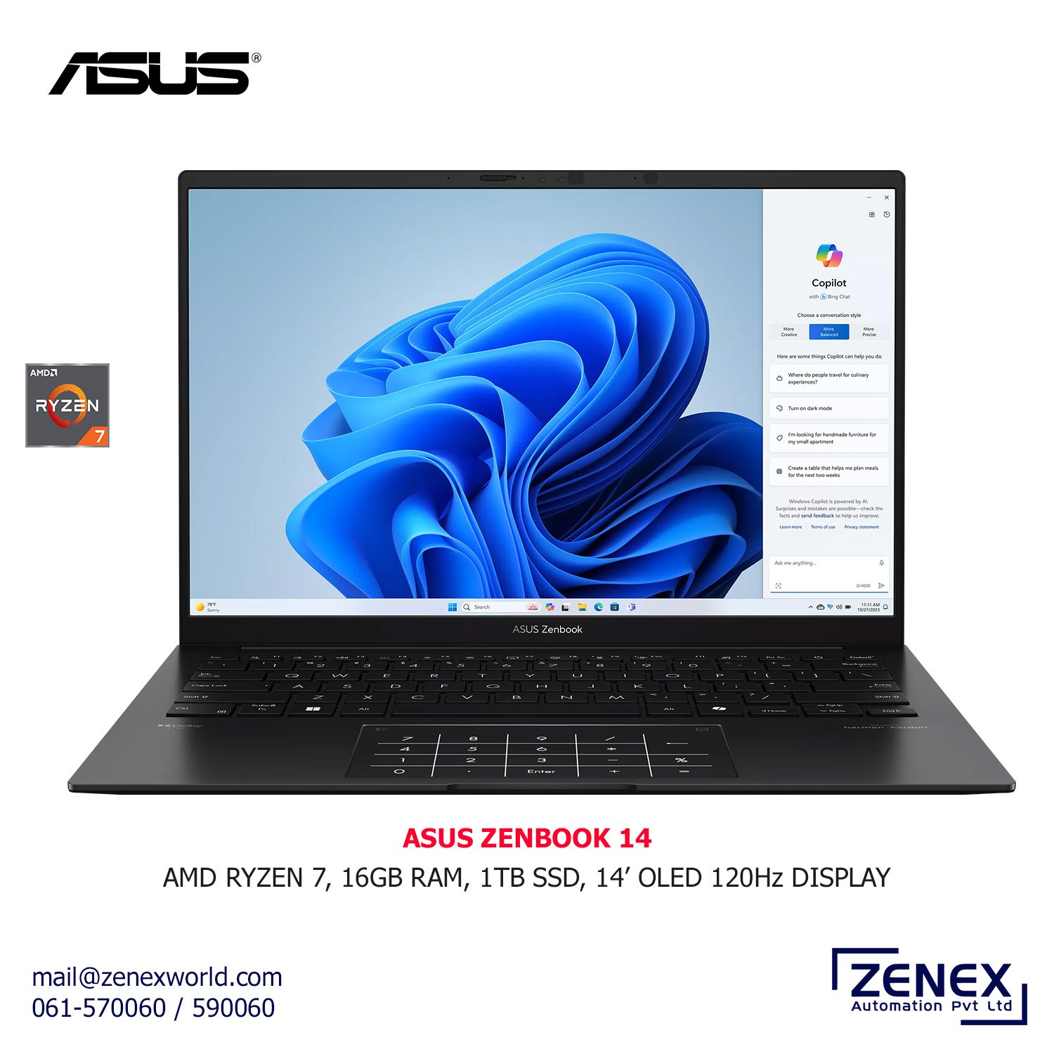 Zenex-Asus Zenbook-14-Intel-Ultra7_1 ASUS ZENBOOK 14 RYZEN 7 (UM3406KA) - Image 1