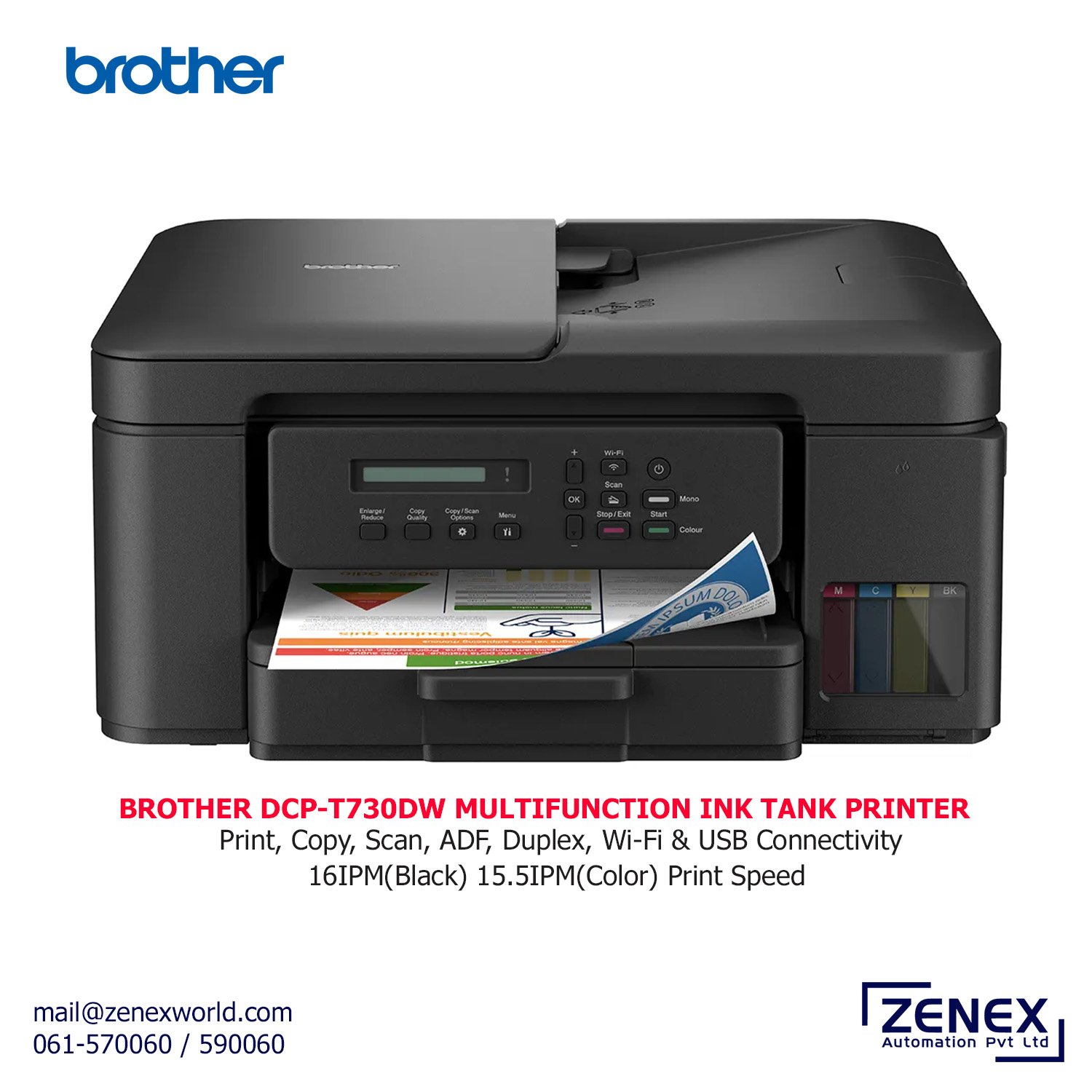 Zenex-Brother-DCP-T730DW_1 BROTHER MULTIFUNCTION INK TANK PRINTER (DCP-T730DW) - Image 1