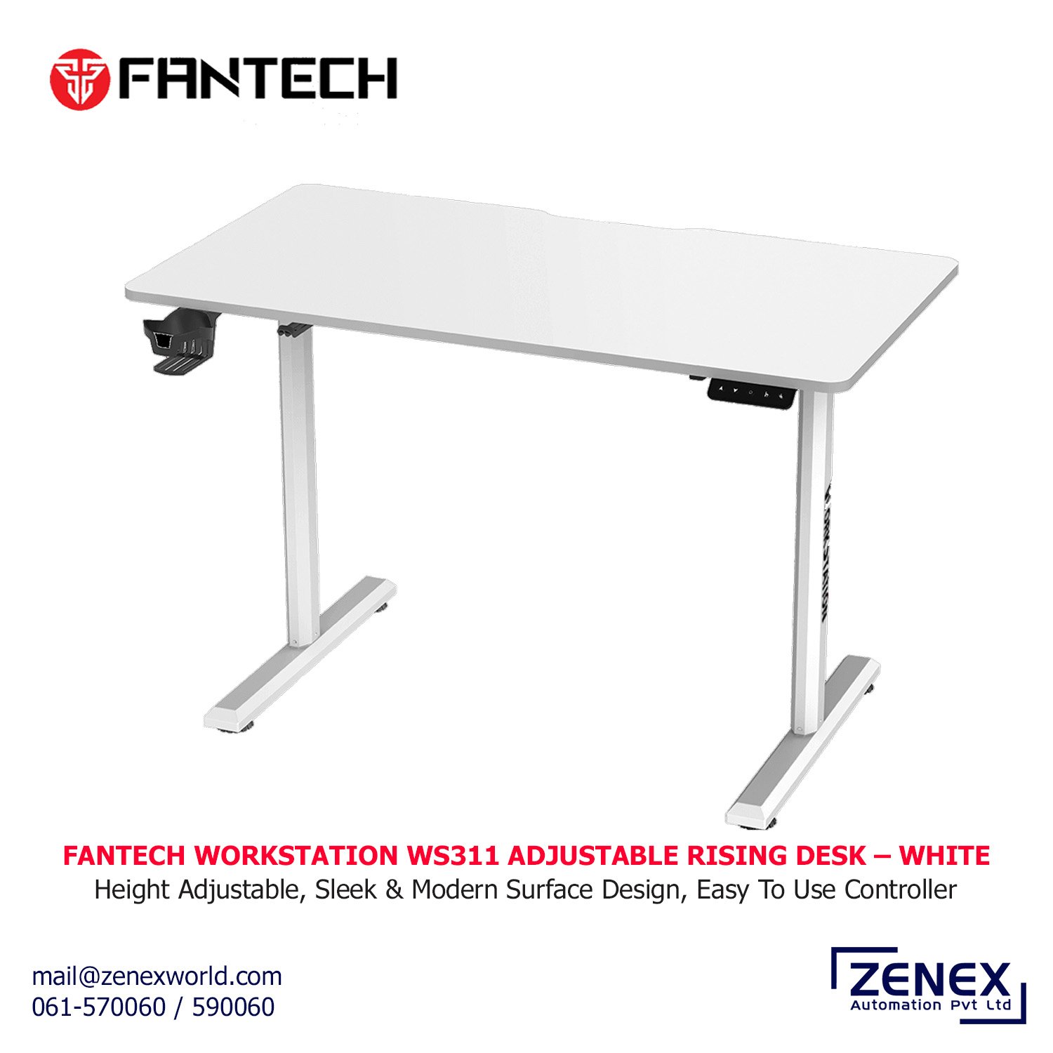 Zenex-Fantech-Workstation-WS311-Adjustable-Rising-Desk – White_1 FANTECH WORKSTATION ADJUSTABLE RISING DESK (WHITE) - Image 1