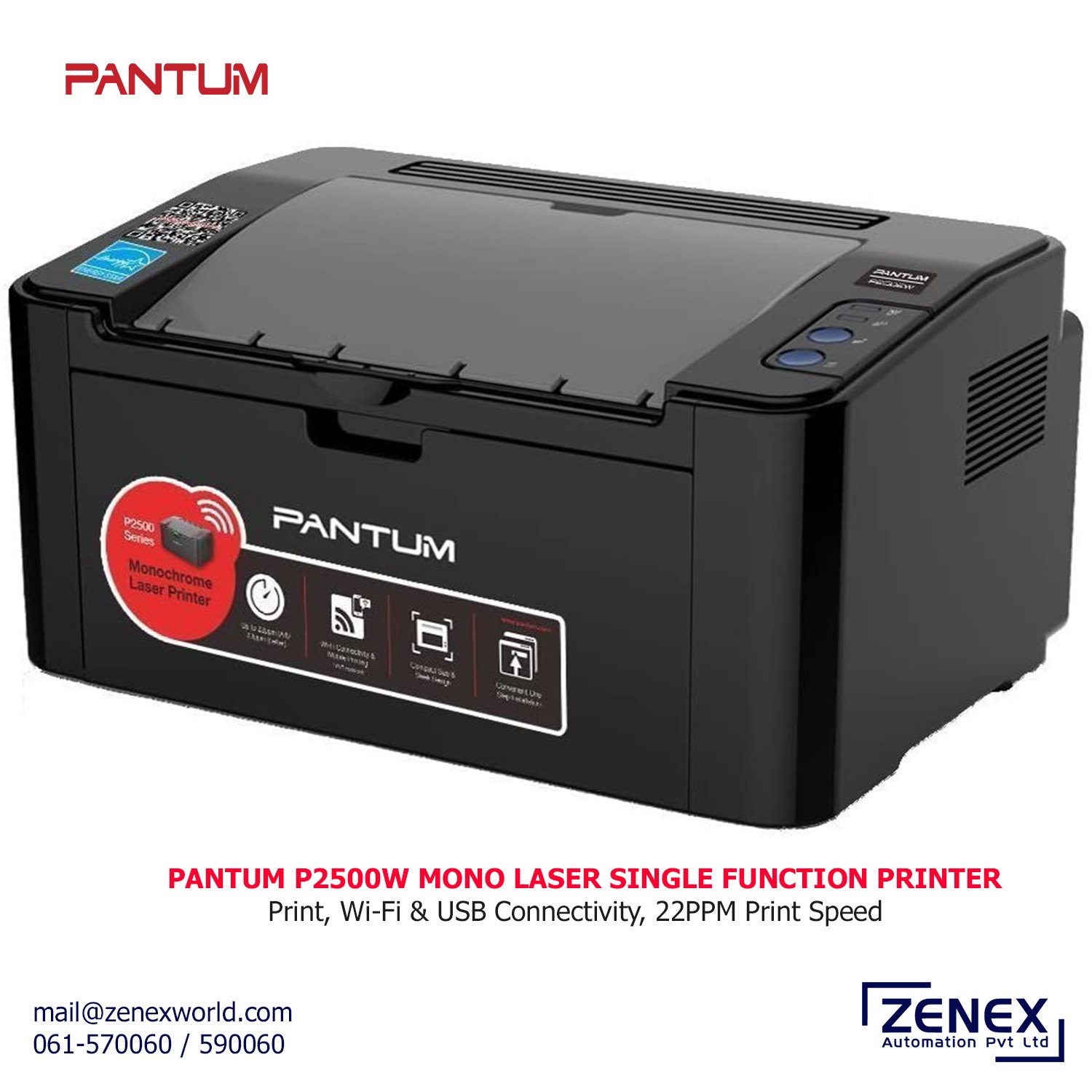 Zenex-Pantum-P2500W_1 PANTUM MONO LASER SINGLE FUNCTION PRINTER (P2500W) - Image 1