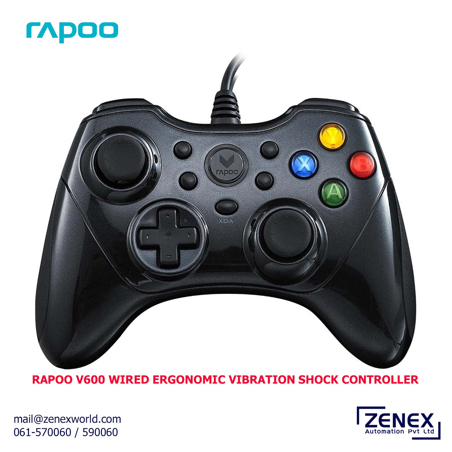Zenex-Rapoo-V600-Ergonomic-Controller-Gamepad_1 Rapoo V600 Wired Ergonomic Vibration Shock Controller Gamepad - Image 1