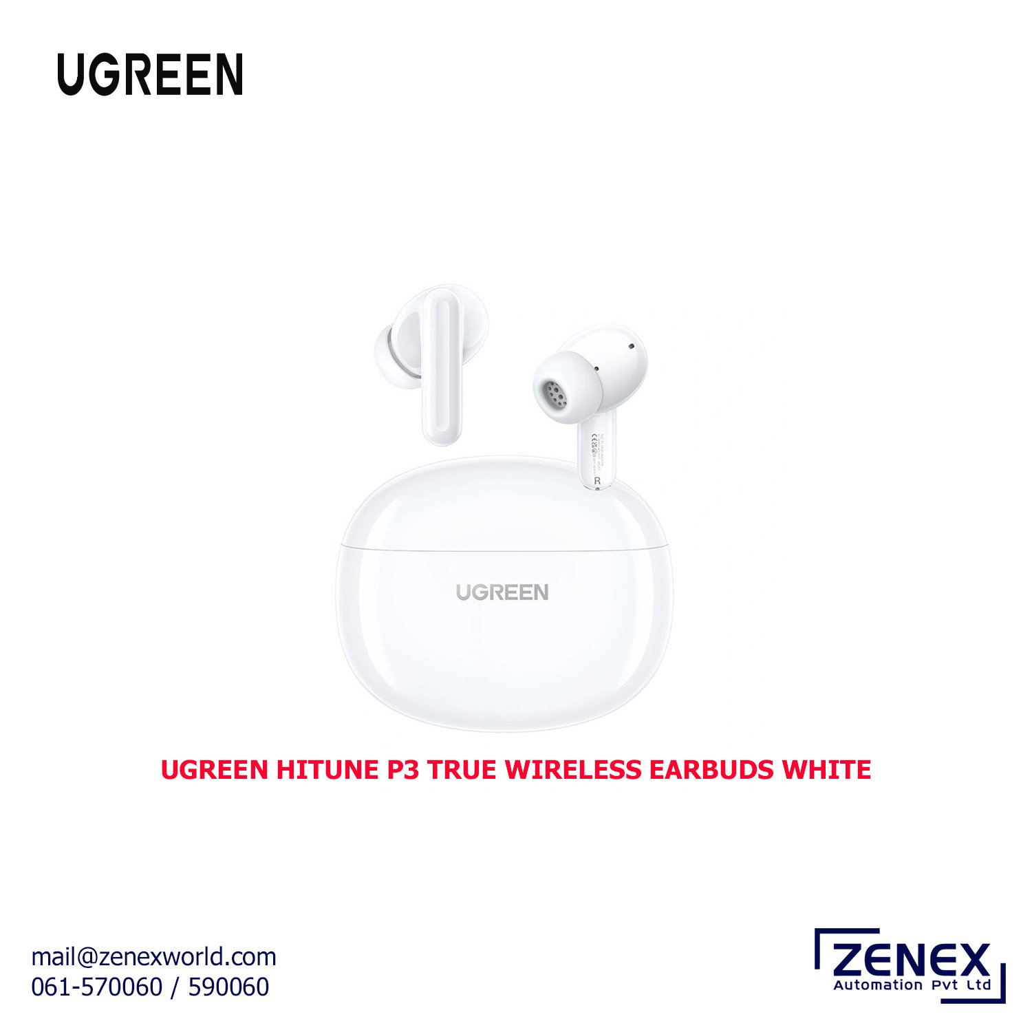 Zenex-Ugreen-Wireless-Earbuds-White_1 UGREEN Hi Tune P3 WIRELESS EARBUDS WHITE - Image 1