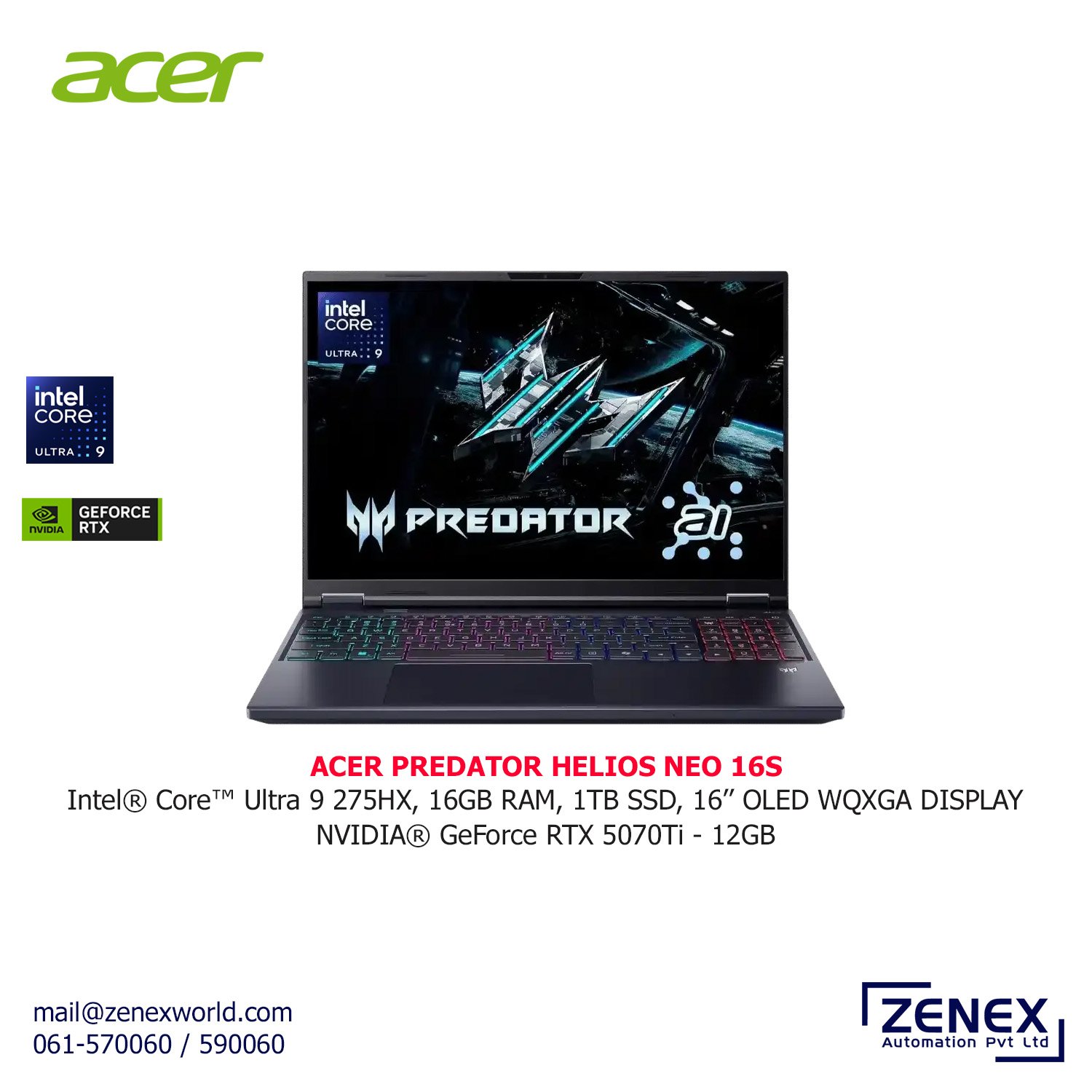 Zenex-Acer-Predator-Helios-Neo-16S-Intel-Ultra-7-RTX-5070Ti-12GB_1 ACER PREDATOR HELIOS NEO 16S AI INTEL ULTRA 9 275HX (RTX 5070Ti 12GB) - Image 1