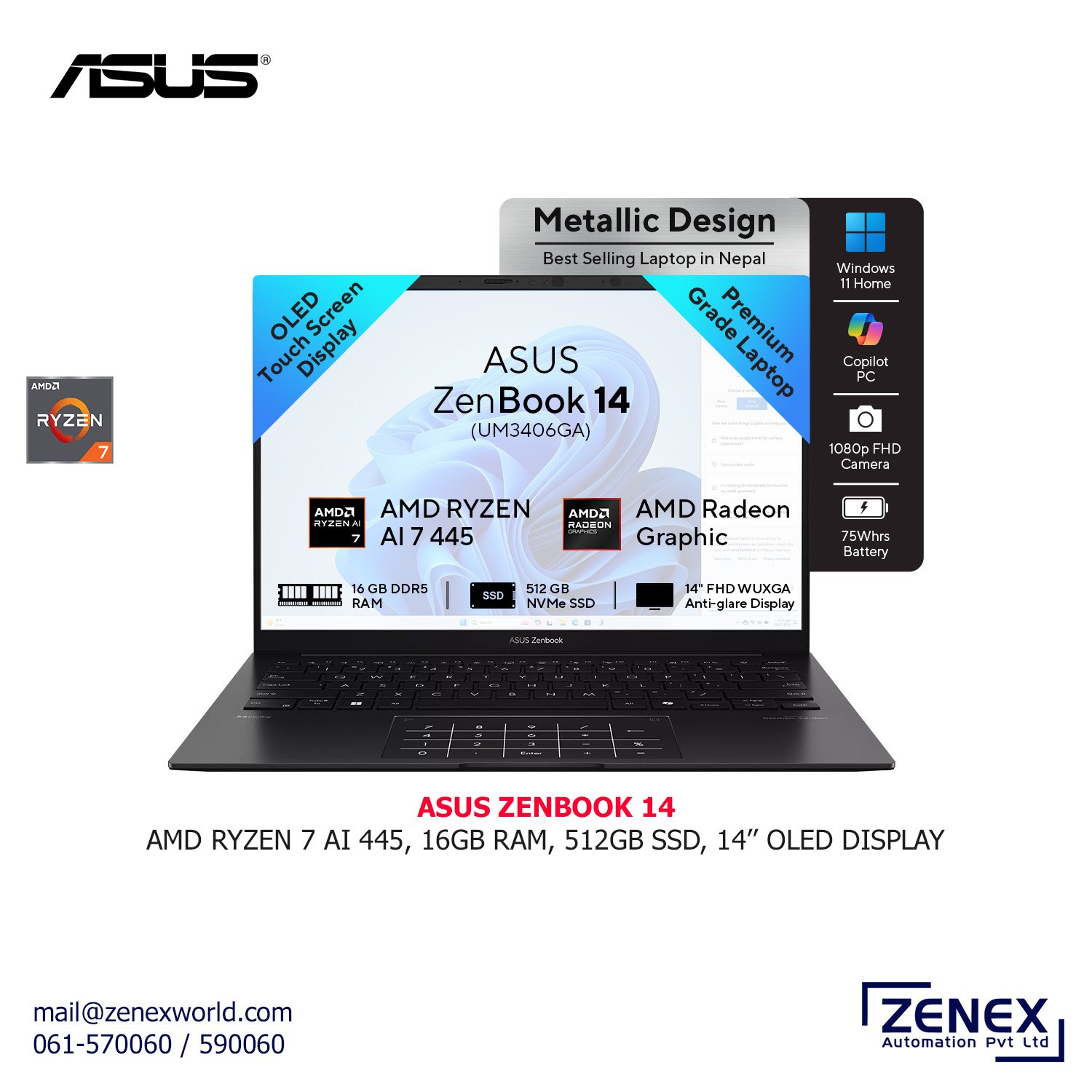 Zenex-Asus-Zenbook-14-Ryzen-AI-7_1 ASUS ZENBOOK 14 RYZEN AI 7 (UM3406GA) - Image 1