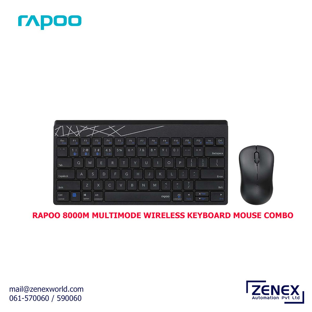 Zenex-Rapoo-8000M-Multimode-Wireless-Keyboard-Mouse-Combo_1 RAPOO 8000M MULTIMODE WIRELESS KEYBOARD MOUSE COMBO - Image 1