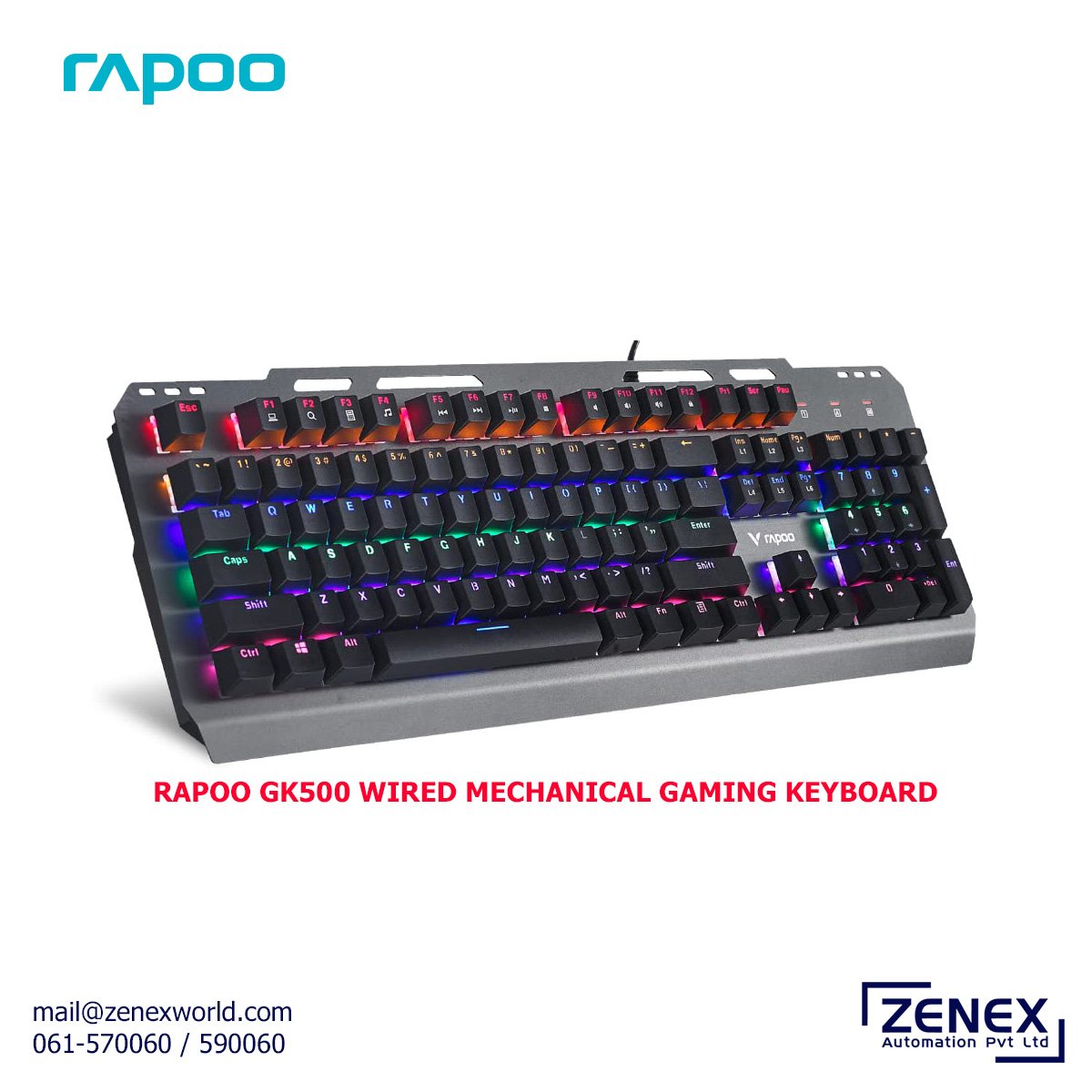 Zenex-Rapoo-GK500-Wired-Mechanical-Gaming-Keyboard_1 RAPOO GK500 WIRED MECHANICAL GAMING KEYBOARD - Image 1