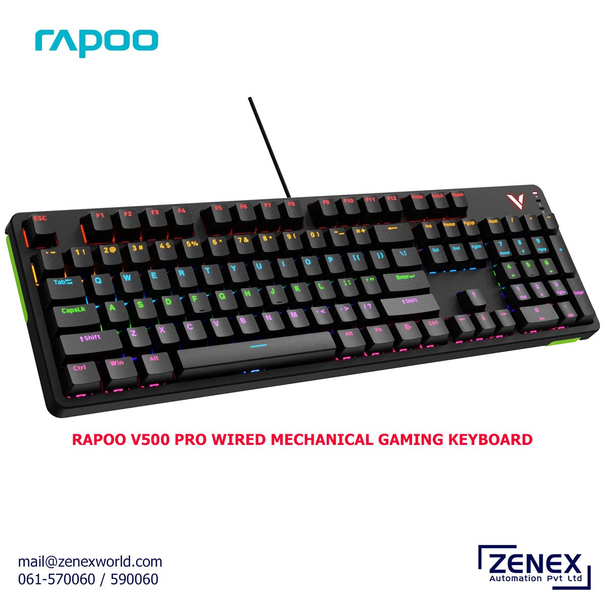 Zenex-Rapoo-V500-Pro-Wired-Mechanical-Gaming-Keyboard_1 RAPOO V500 PRO WIRED MECHANICAL GAMING KEYBOARD - Image 1
