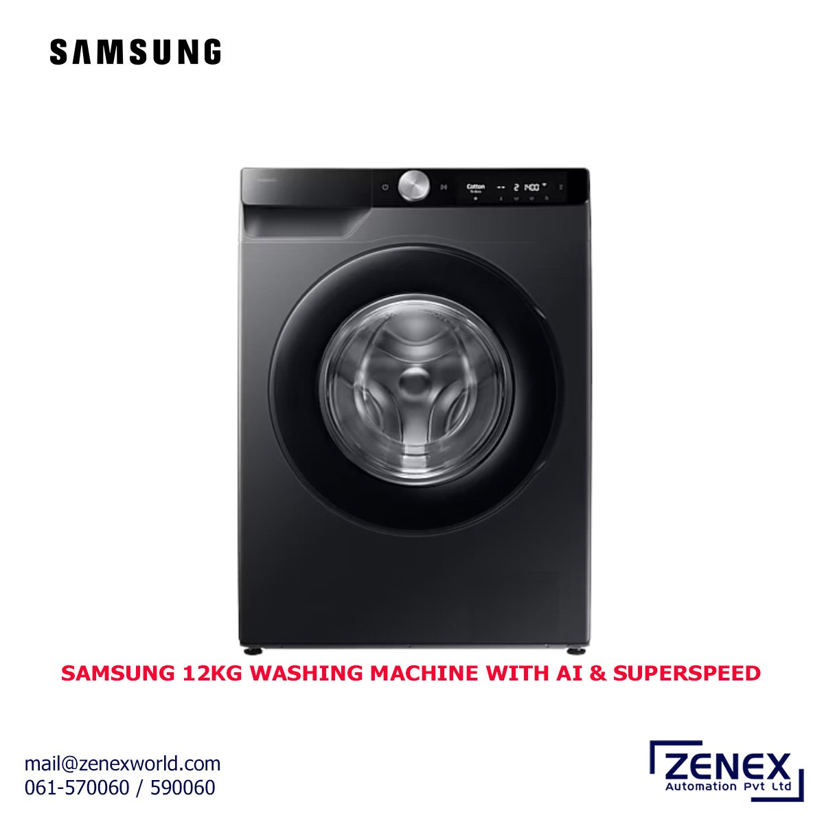 Zenex-Samsung-12kg-Washing-Machine-With-AI&Superspeed_1 SAMSUNG 12KG FRONT LOAD WASHING MACHINE (WW12DG6B24ABIM) - Image 1