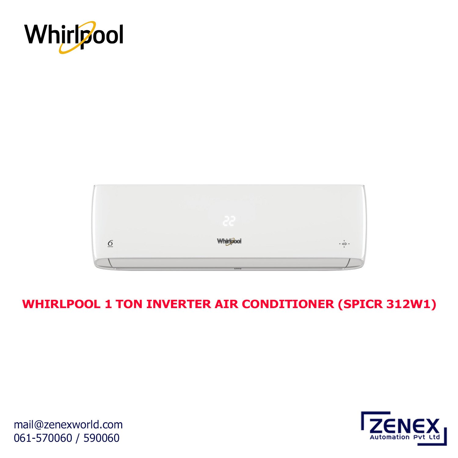 Zenex-Whirlpool-1-Ton-Inverter-Air-Conditioner_1 WHIRLPOOL 1 TON INVERTER AIR CONDITIONER (SPICR 312W1) - Image 1