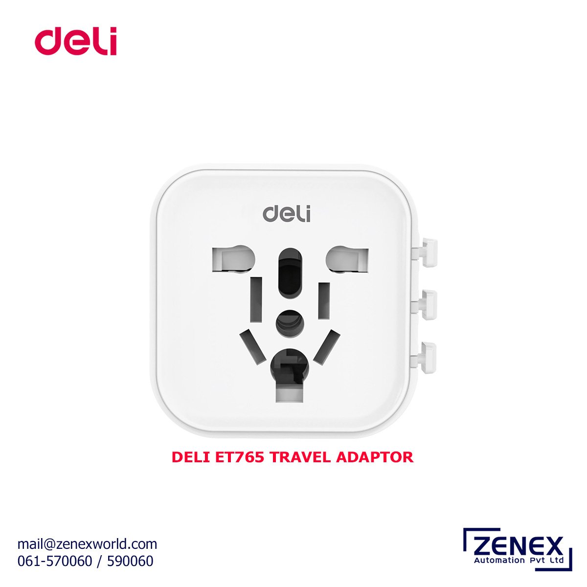 Zenex-Deli-ET765-Travel-Adaptor_1 DELI ET765 TRAVEL ADAPTOR - Image 1