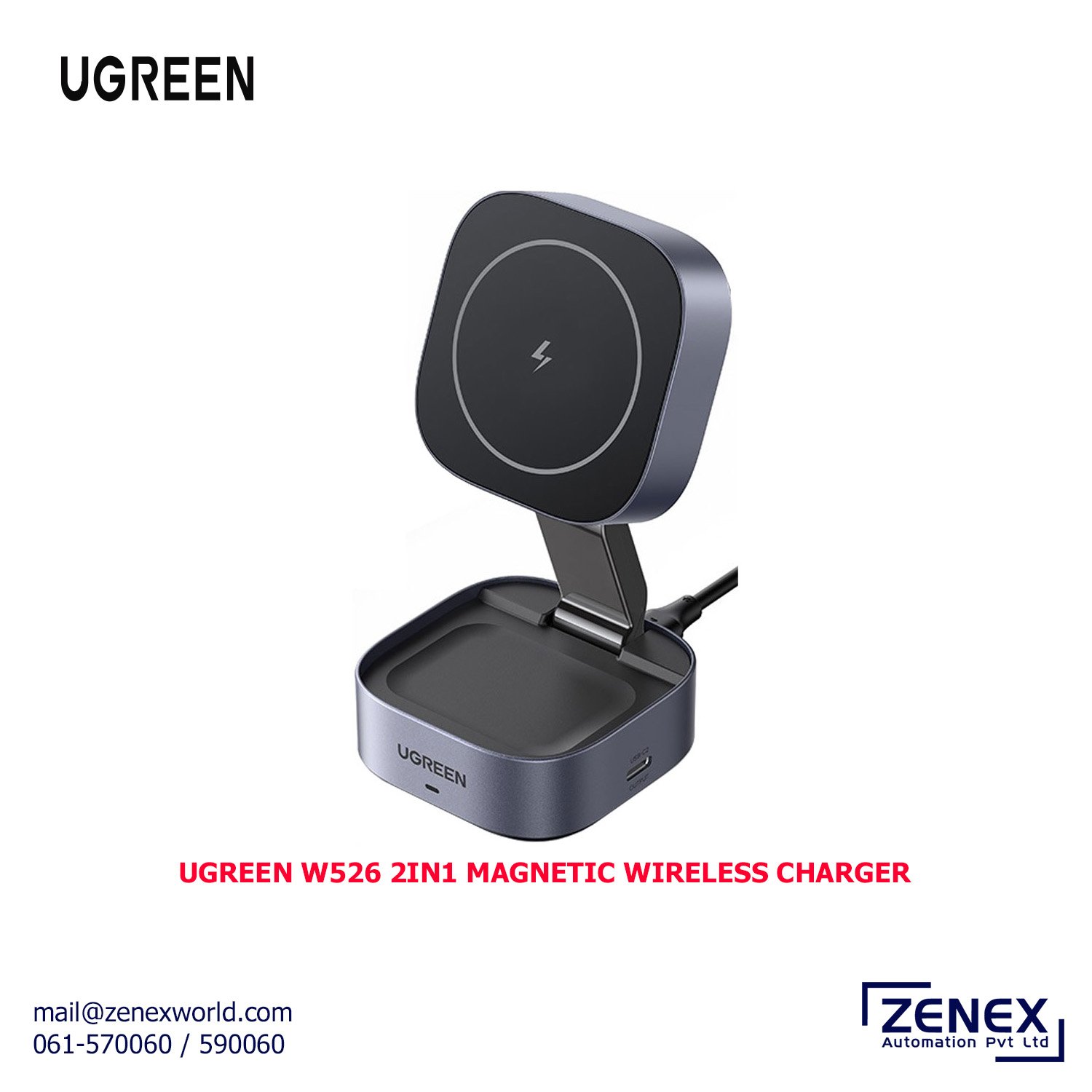 Zenex-Ugreen-W526-2in1-Magnetic-Wireless-Charger_1 UGREEN W526 2IN1 MAGNETIC WIRELESS CHARGER - Image 1