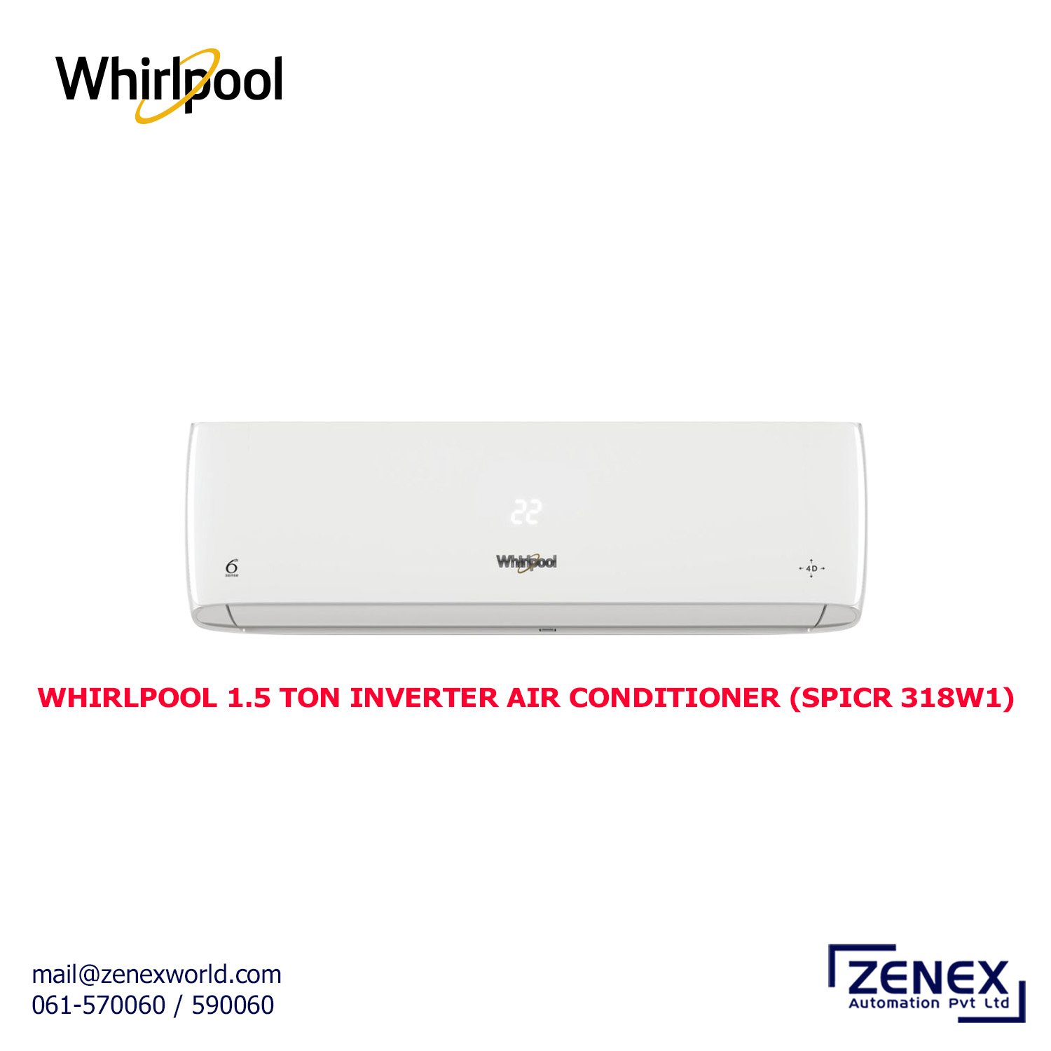 Zenex-Whirlpool-1.5-Ton-Inverter-Air-Conditioner_1 WHIRLPOOL 1.5 TON INVERTER AIR CONDITIONER (SPICR 318W1) - Image 1
